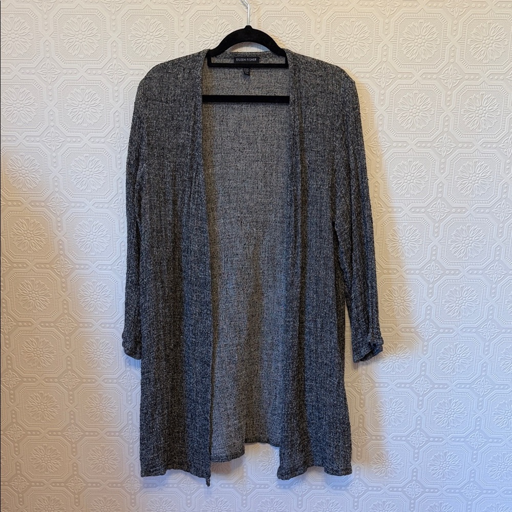 Eileen Fisher Charcoal Open-Front Linen Cardigan Size M